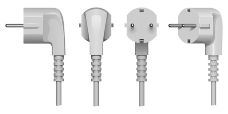 Electric white rubber plug with cord and ground, vector illustration on white backgroundのイラスト素材