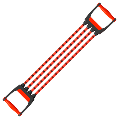 Red shoulder expander with plastic handles and rubberized cords in a striped braid, vector illustration on white backgroundのイラスト素材