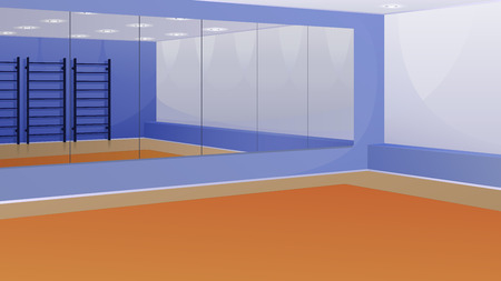 An empty gym with mirrors on the wall and Swedish wall. Vector background.のイラスト素材