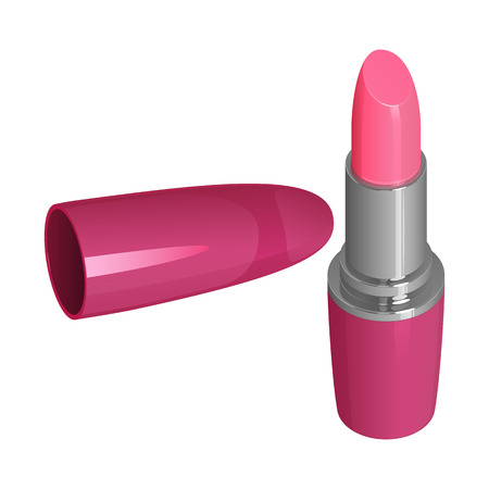 Pink open lipstick in a tube with silver decoration, vector illustration on a white backgroundのイラスト素材