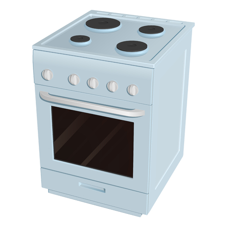 Electric cooker with four burners of different size and oven, blue enameled on a white backgroundのイラスト素材