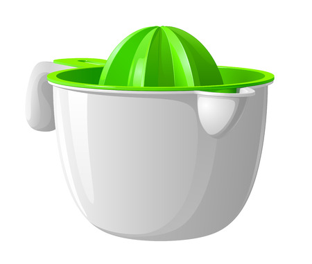 Hand plastic citrus juicer with green lid and white bowl, white backgroundのイラスト素材