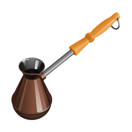 Copper turka for cooking coffee, with a wooden handle, isolated on a white backgroundのイラスト素材