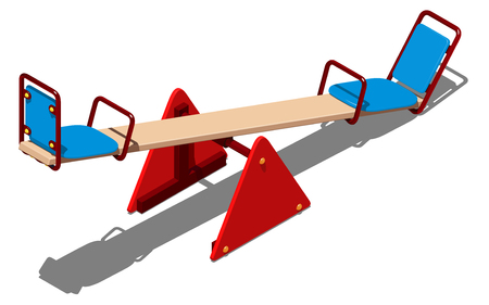Red and blue swing - balancer for children, for skating together, isometric vector illustration on white background with shadowのイラスト素材