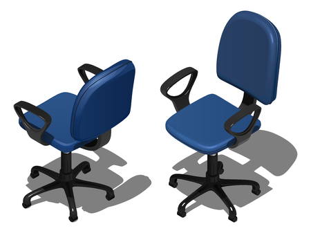 Two blue office rotating chairs, vector illustration in isometric view, isolated on white backgroundのイラスト素材