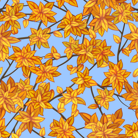 Seamless vector texture of yellow and orange autumn tree foliage with branches against the skyのイラスト素材