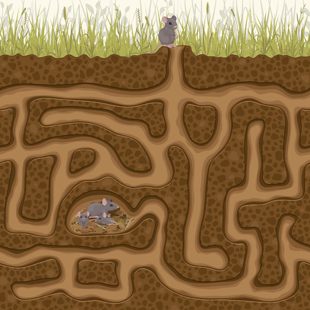 Help his little mouse find his family in the hole. Children's game picture puzzle with a labyrinth.のイラスト素材