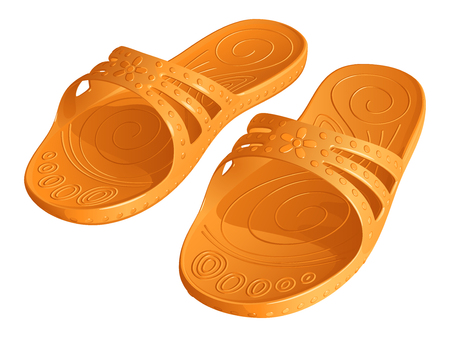 Rubber orange slippers on white backgroundのイラスト素材