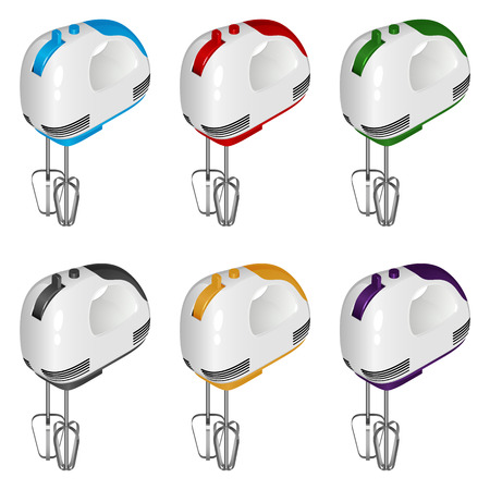 Set of six multicolored mixers in isometric view, vector illustration on white backgroundのイラスト素材
