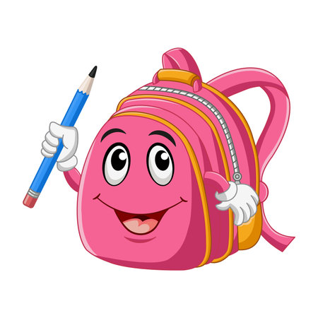 Funny Pink School Backpack. Vector Illustration of a Cute Character. Education conceptのイラスト素材