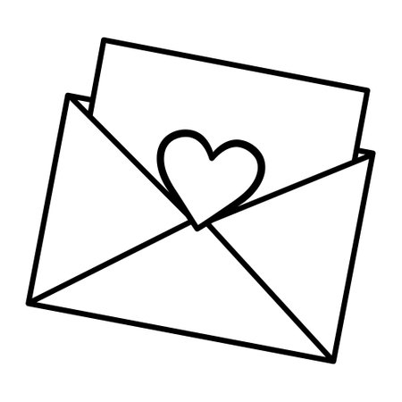 Love Letter in a Postal Envelope for Coloring. Love concept. Love Correspondence. Vector Illustration for Valentines Dayのイラスト素材