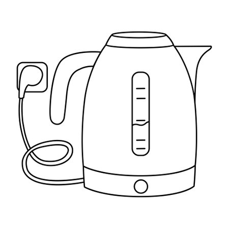 Electric Kettle Plugged into a Socket for Coloring. Vector Illustration of a Kettle for the Kitchenのイラスト素材
