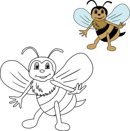 Coloring book for kids cartoon beeのイラスト素材