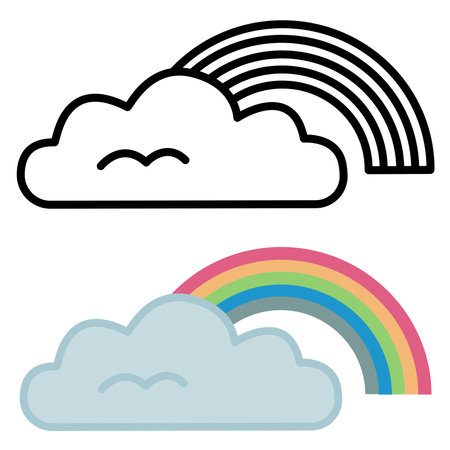 Rainbow icons behind the Cloud. Vector Multicolored Rainbow. Weather iconsのイラスト素材