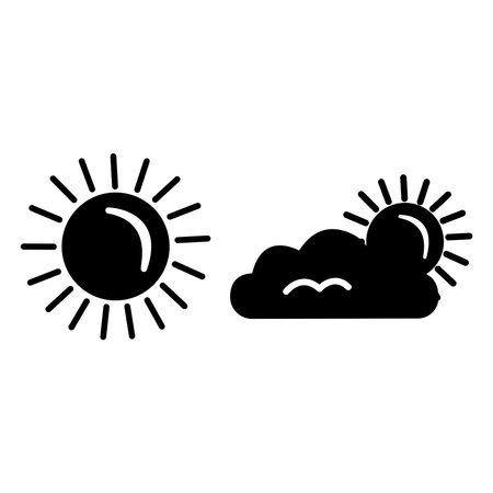 Black Icons Sun and Cloud. Vector Weather Icons. Solar Time Of Dayのイラスト素材