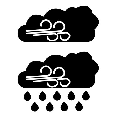 Wind and rain icons. Cloud Icons Black. Windy weatherのイラスト素材