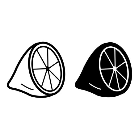 Two Lemon Icons. Black White Illustration of Lemon Halves.のイラスト素材