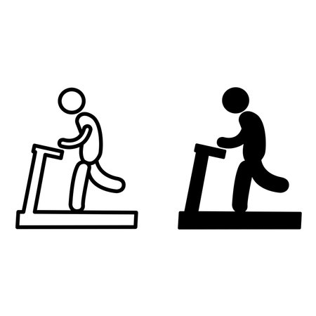 Treadmill Workout Icons. Black and White Vector Illustration of Fitness. Sports Logo.のイラスト素材