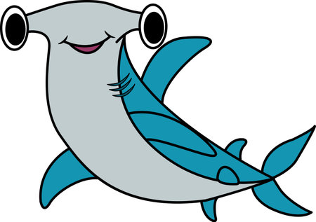 Cartoon hammerhead fish. Marine hammerhead fish vector illustration isolated on white backgroundのイラスト素材