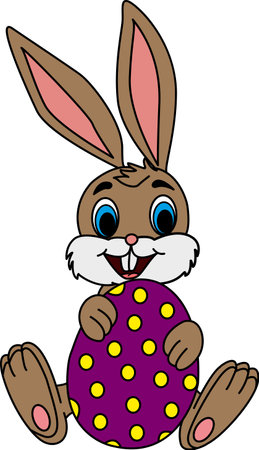 Cartoon Easter Bunny with an Egg. Easter Vector Illustration Bunny with Eggのイラスト素材