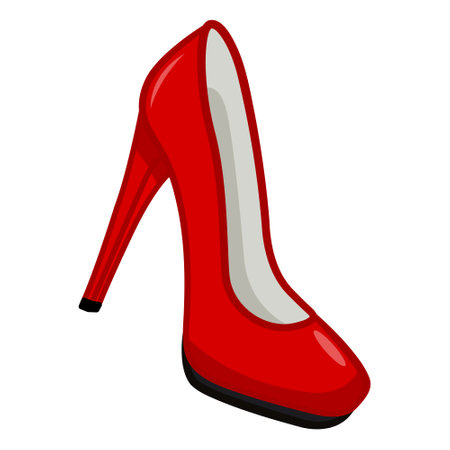 Red Fashionable Women's Shoes. Stylish Girls Shoes with High Heels. Vector Illustration for Valentines Day or Womens Dayのイラスト素材