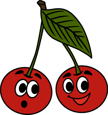Funny cartoon cherries. Vector illustration of cute cherriesのイラスト素材
