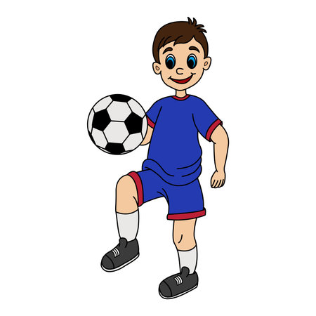 Cartoon Boy With Soccer Ball. Vector Illustration of a Boy Playing Footballのイラスト素材