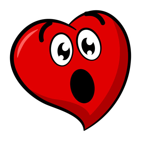 Cartoon Surprised Heart. Emotions Faces. Vector Illustration of Funny Characterのイラスト素材