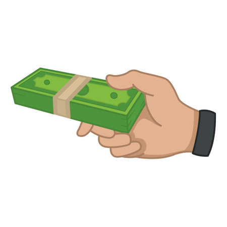 Hand Holds a Pack of Dollars. Stack of Cartoon Money. Dollars icon. Financial Savings. Business and Finance Concept. Vector illustrationのイラスト素材
