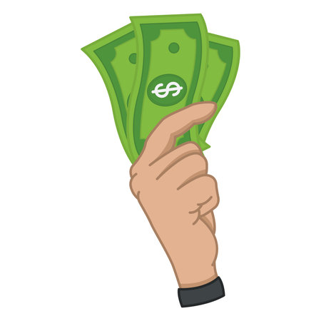 Human Hand Pays Cash. Salary idea. Profit from the Transaction. Business Commerce and Money Investments. Business and Financeのイラスト素材