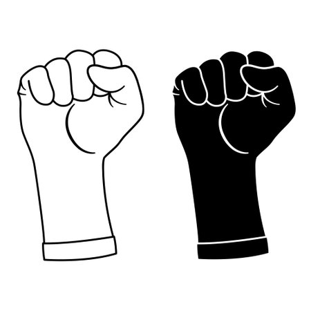 Clenched Fist Icons Up. Black and White Vector Icons. Symbol of Protest or Fist Fight. Hand Gestureのイラスト素材