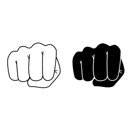 Forward Fist Strike Icons. Black and White Vector Icons. Hand Gesture. Symbol of Power, Revolution, Struggle for Rights and Against Discriminationのイラスト素材