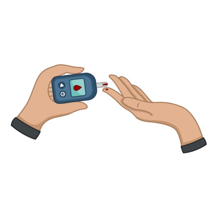 Blood Sugar Test. Measurement with a Glucometer. Medical Equipment for Diabetics. Vector illustrationのイラスト素材