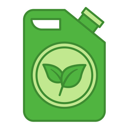 Green Biofuel Icon. Vector Icon of Leaves on a Canister. Ecology and Environmental Protection Conceptのイラスト素材