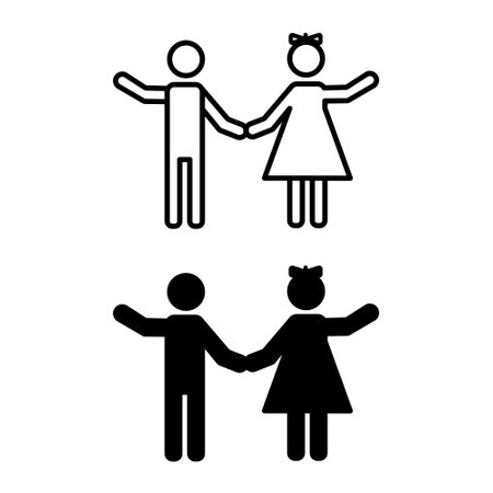 Children icons. Black and White Vector Icons of Boy and Girl Isolated on a White Backgroundのイラスト素材