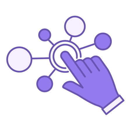 Colored Interacting Icon. Vector Icon of Pressing Touch Button with Finger. Digital Technology Conceptのイラスト素材
