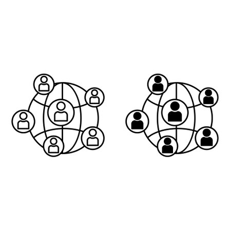 Social Network Icons. Black and White Vector Icons. People on the Planet Who are United by Social Networks. Technology Concept&#xD;&#xA;のイラスト素材