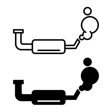 Exhaust icons. Black and White Vector Icons of Car Exhaust Pipe. Car service conceptのイラスト素材