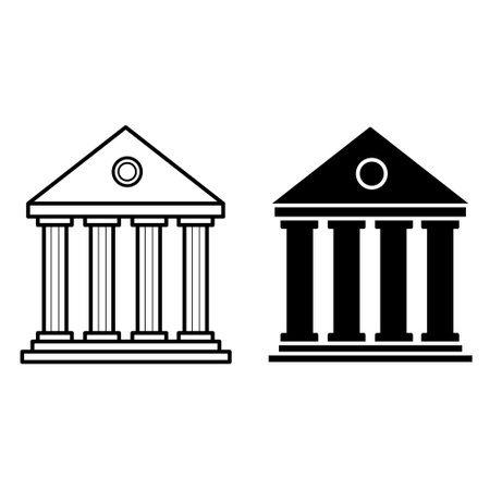 Temple icons. Black and White Vector Icons of Ancient Building with Columns. Architecture of Greeceのイラスト素材