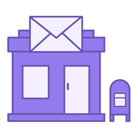 Colored Post Office Icon. Vector Icon of Post Office Building and Mailbox. Architecture Conceptのイラスト素材
