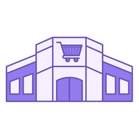 Colored Shopping Mall Icon. Vector Icon of Modern Shopping Center Building. Supermarket, Shop. Shopping and Architecture Conceptのイラスト素材