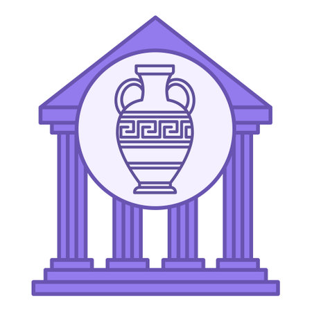 Colored Museum Icon. Vector Icon of Museum Building with Antique Amphora. Art Gallery logo. Urban Architectureのイラスト素材