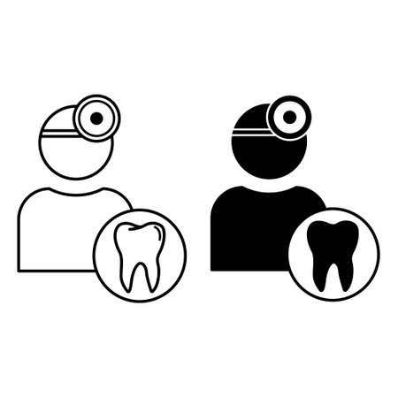Dentist icons. Black and White Vector Icons of Doctor and Tooth. Dental treatment. Medicine and Dentistry Conceptのイラスト素材
