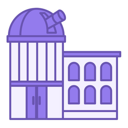 Observatory Color Icon. Vector Icon of Observatory Building with Telescope. Space and Science. Government Institutionのイラスト素材