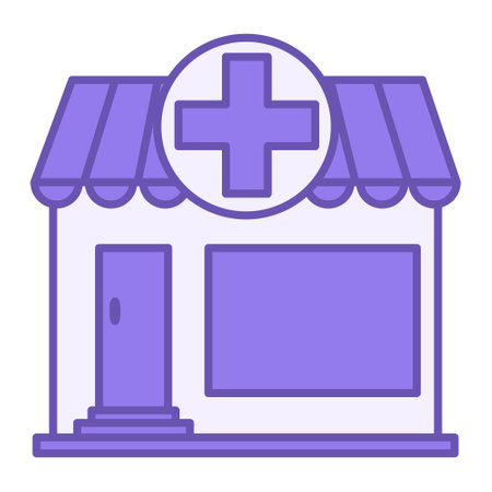 Pharmacy Color Icon. Pharmacy Building Vector Icon. Medical institution. Concept of Architecture and Medicineのイラスト素材
