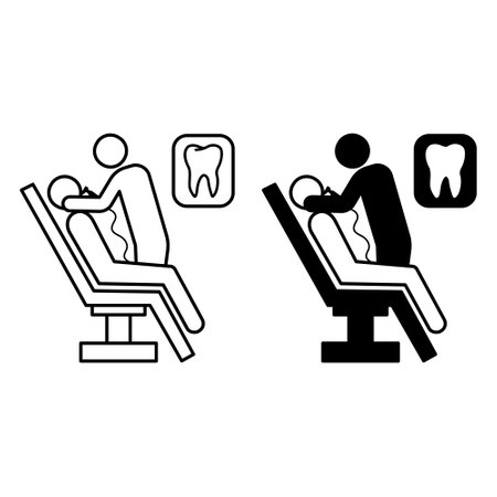Dentistry icons. Black and White Vector Patient Dental Treatment Icons. Dentist. Dental Surgery. Dental restoration. Medicine Conceptのイラスト素材