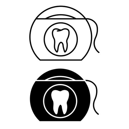 Dental Floss icons. Black and White Vector Icons of Teeth Cleaning Tool. Dental care and treatment. Oral hygiene. Medicine and Dentistry Conceptのイラスト素材