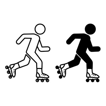 Roller Blading Icons. Black and White Vector Icons of Man on Roller Skates. Fitness skating. Sports and Recreation Conceptのイラスト素材