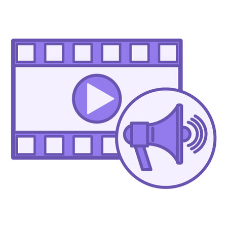 Colored Media Icon. Vector Icon of Film Strip, Play Button, and Loudspeaker. Marketing, Blogging. Means of Communication and Information Transfer. Social Media Conceptのイラスト素材