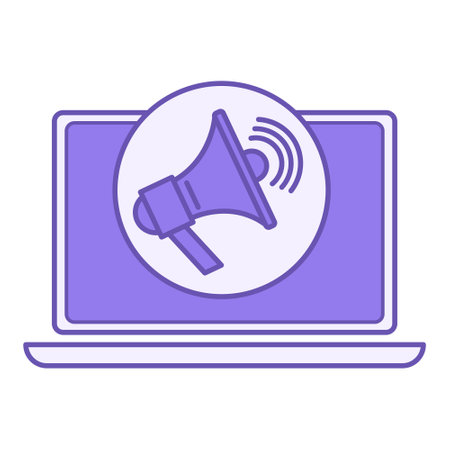 Colored Marketing Icon. Vector Icon of Laptop and Loudspeaker. Blogging, Sales, Advertising. Digital Marketing. Business and Social Media Conceptのイラスト素材